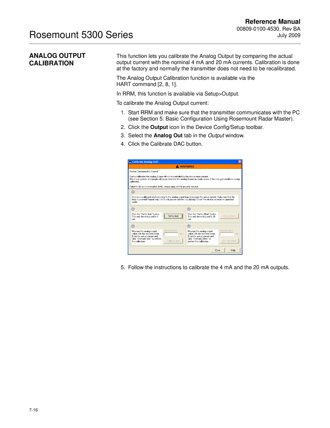 Emerson Process Management 5300 manual Analog Output Calibration 