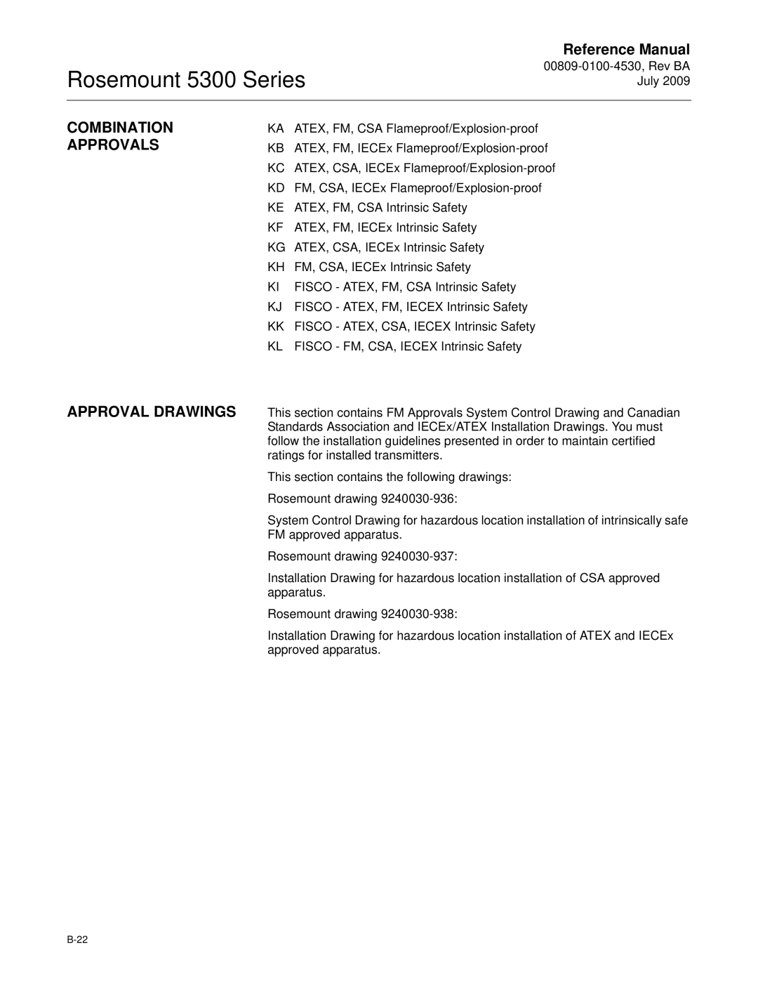 Emerson Process Management 5300 manual Combination Approvals Approval Drawings 