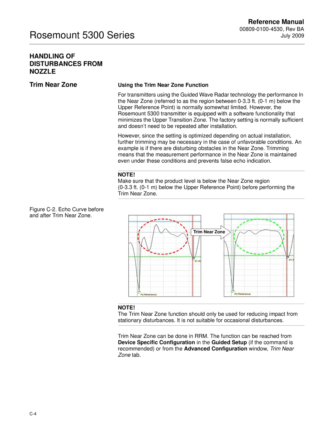 Emerson Process Management 5300 manual Handling of Disturbances from Nozzle, Using the Trim Near Zone Function 