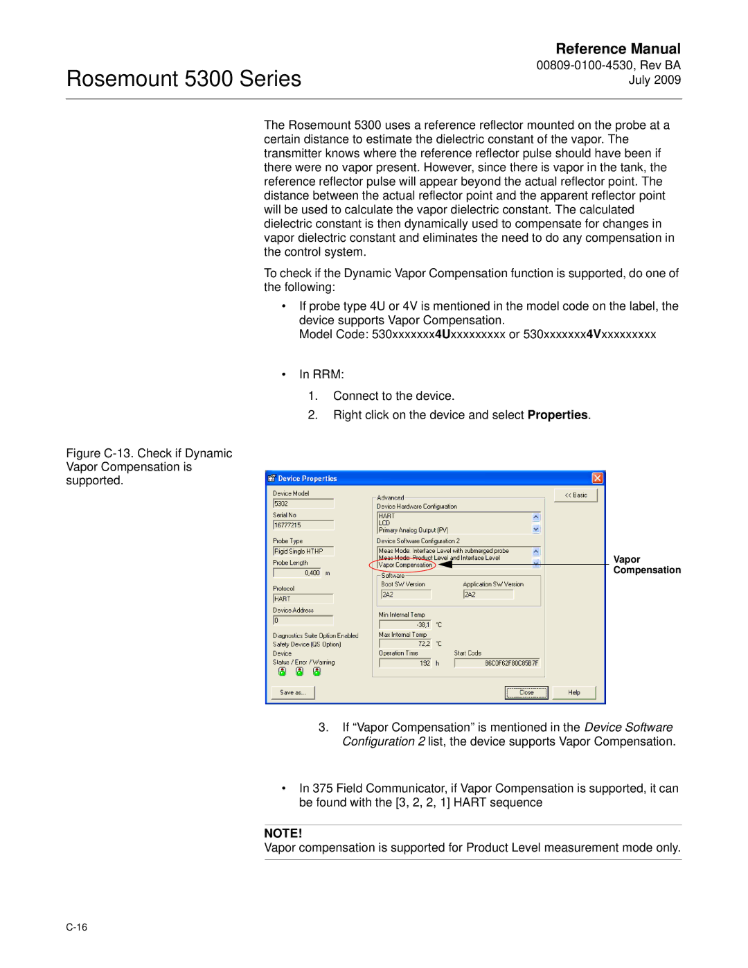 Emerson Process Management 5300 manual Vapor Compensation 