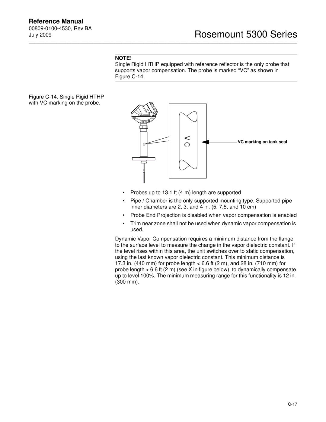 Emerson Process Management 5300 manual Figure C-14. Single Rigid Hthp with VC marking on the probe, VC marking on tank seal 