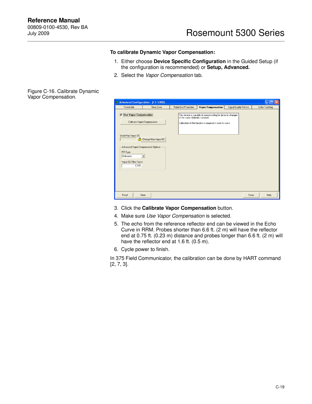 Emerson Process Management 5300 To calibrate Dynamic Vapor Compensation, Click the Calibrate Vapor Compensation button 