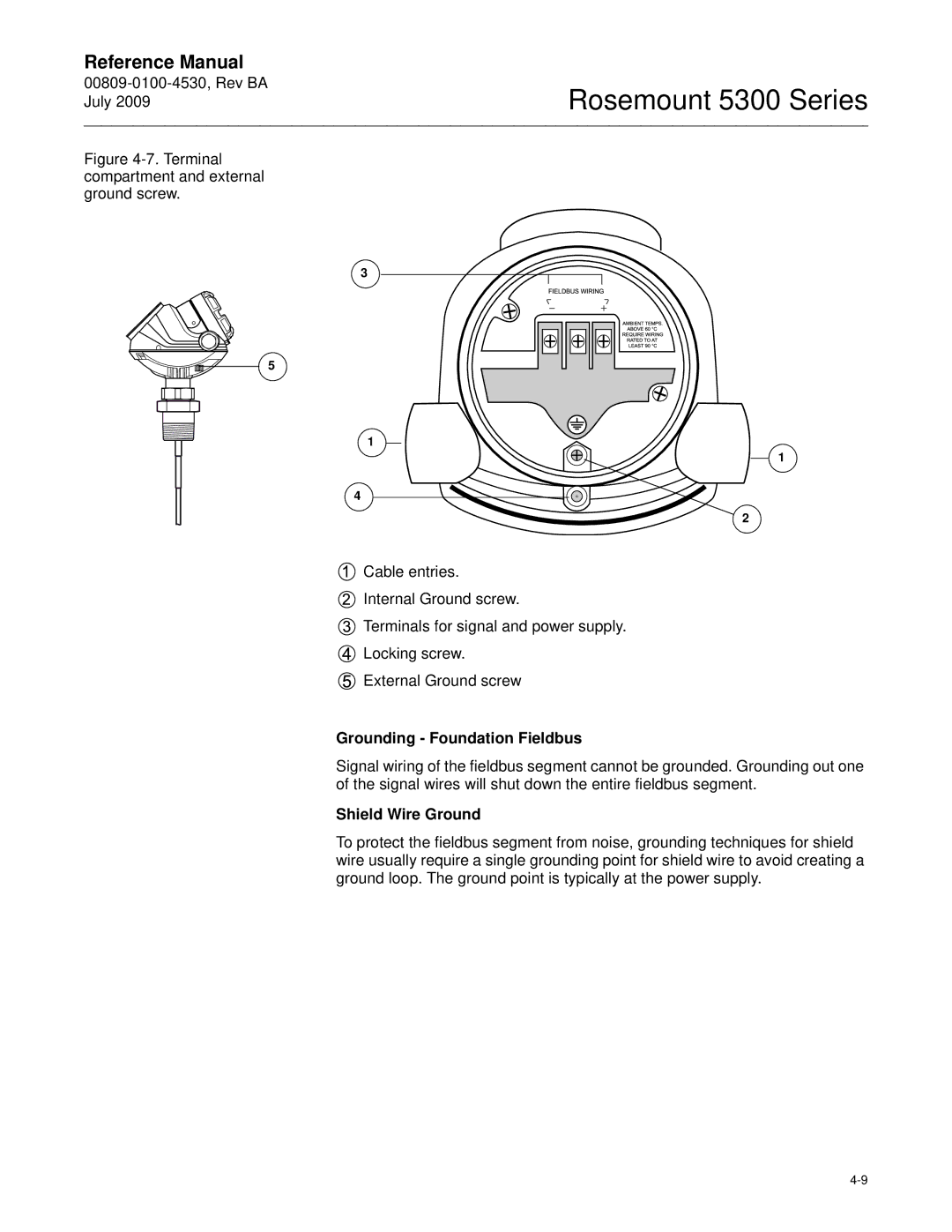 Emerson Process Management 5300 manual Grounding Foundation Fieldbus, Shield Wire Ground 