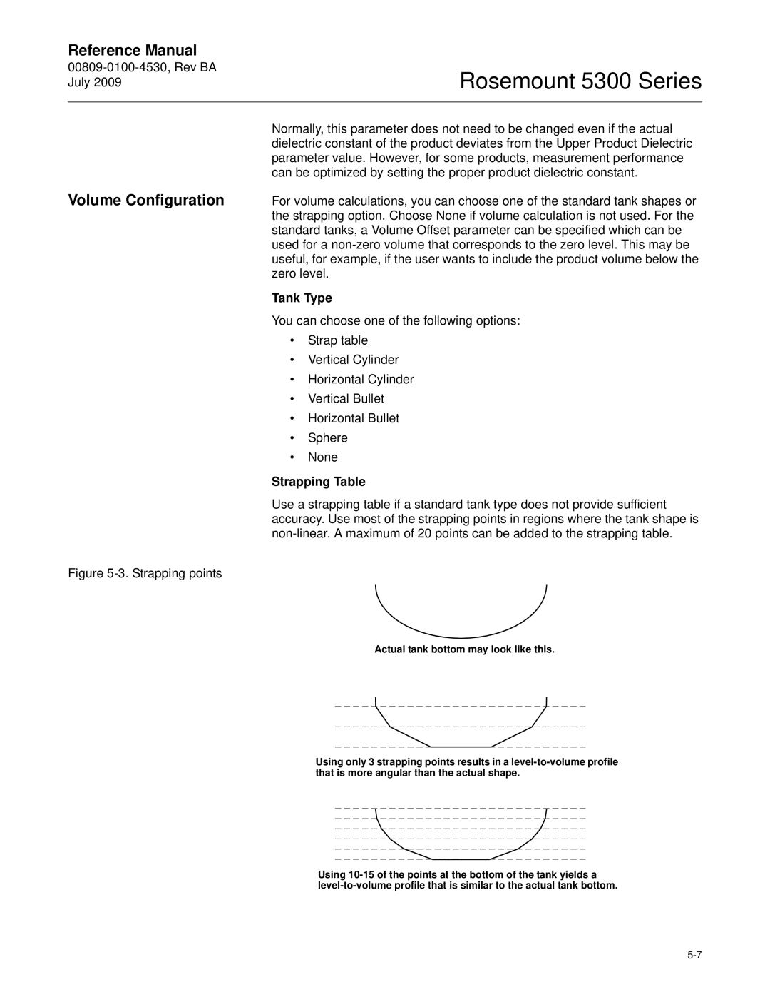 Emerson Process Management 5300 manual Volume Configuration, Tank Type, Strapping Table 