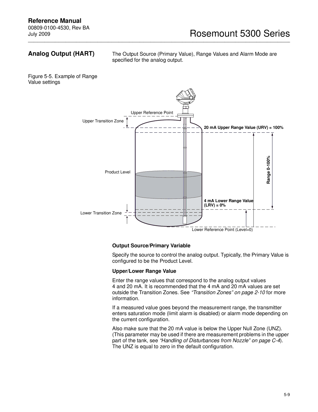 Emerson Process Management 5300 manual Output Source/Primary Variable, Upper/Lower Range Value 