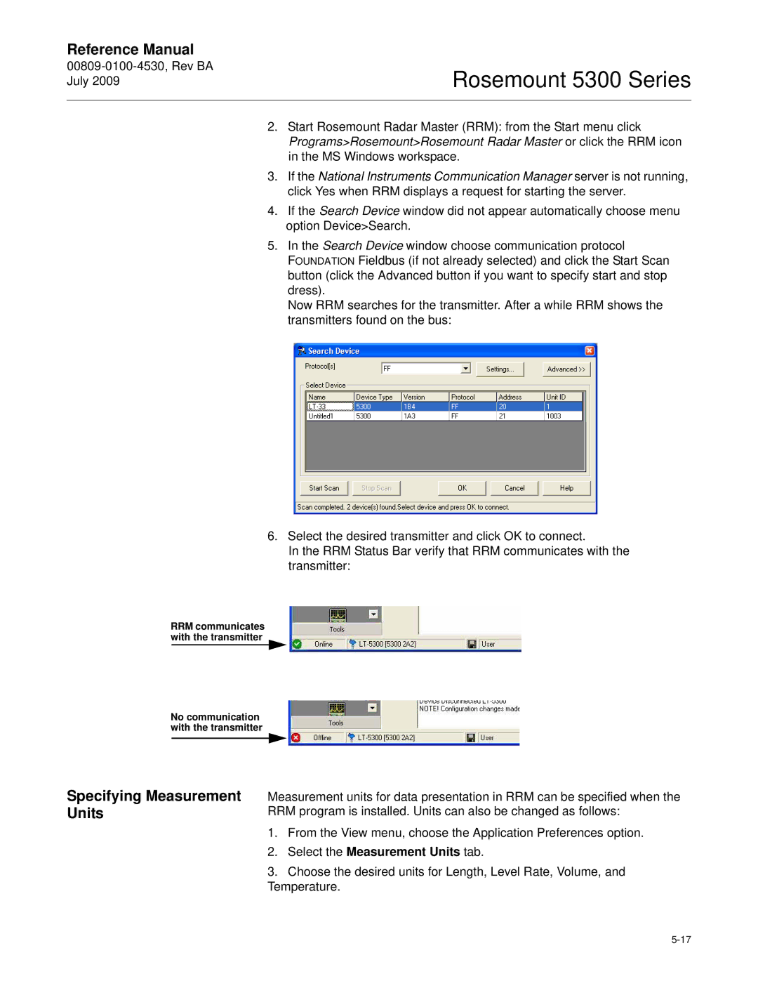 Emerson Process Management 5300 manual Specifying Measurement Units, Select the Measurement Units tab 