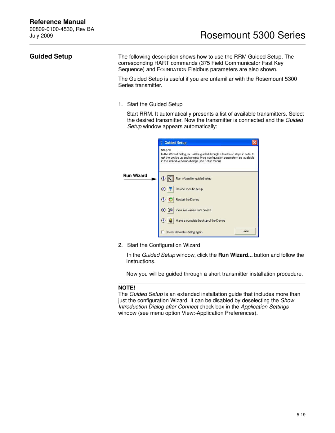 Emerson Process Management 5300 manual Guided Setup, Run Wizard 