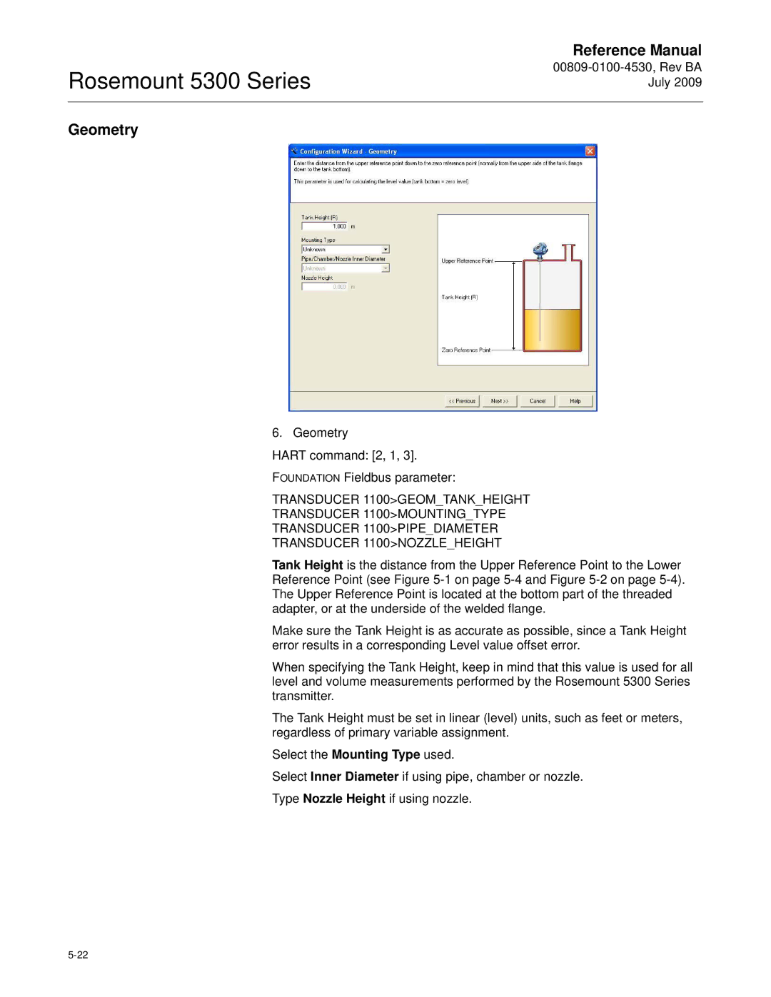 Emerson Process Management 5300 manual Geometry Hart command 2, 1 Foundation Fieldbus parameter 