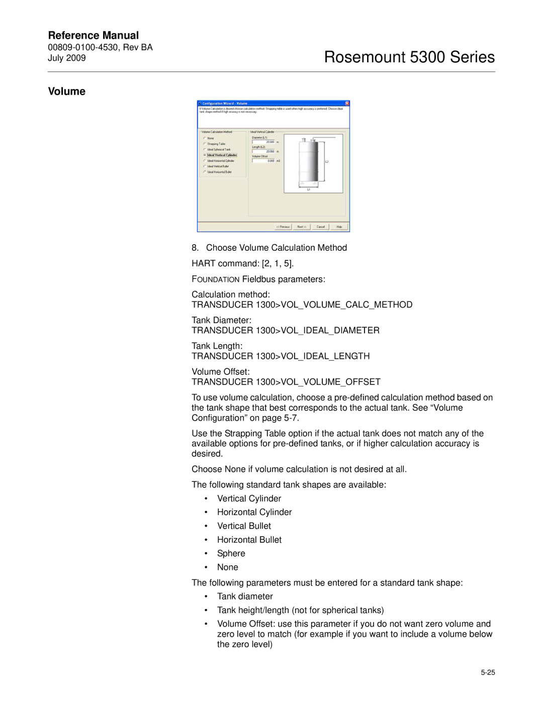 Emerson Process Management 5300 manual Tank Diameter, Tank Length, Volume Offset 