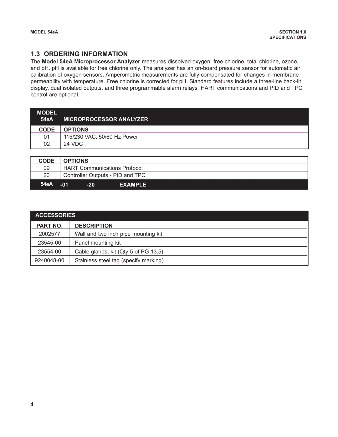 Emerson Process Management 53eA instruction manual Ordering Information, 115/230 VAC, 50/60 Hz Power, 24 VDC 