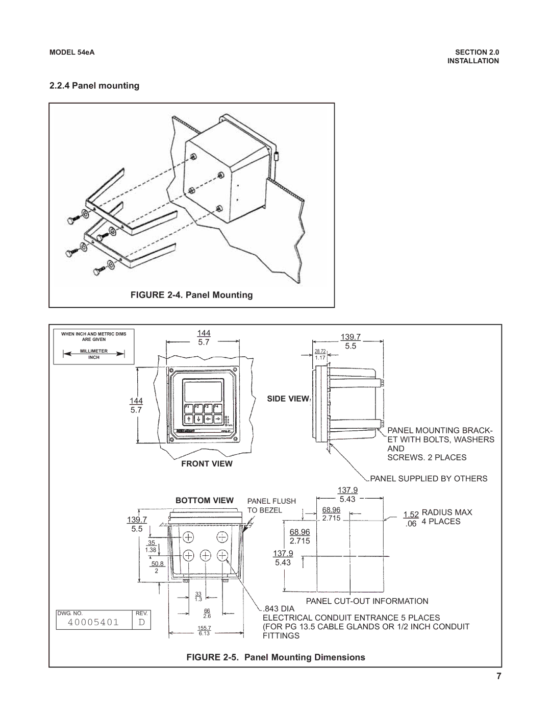 Emerson Process Management 53eA instruction manual Panel mounting, Panel Mounting Dimensions 