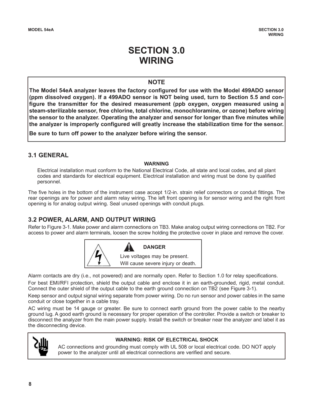 Emerson Process Management 53eA instruction manual Section Wiring, General, POWER, ALARM, and Output Wiring 