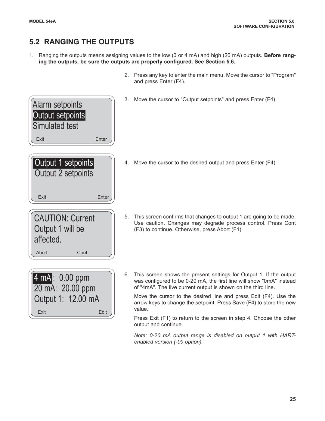 Emerson Process Management 53eA instruction manual MA 0.00 ppm 20 mA 20.00 ppm Output 1 12.00 mA, Ranging the Outputs 