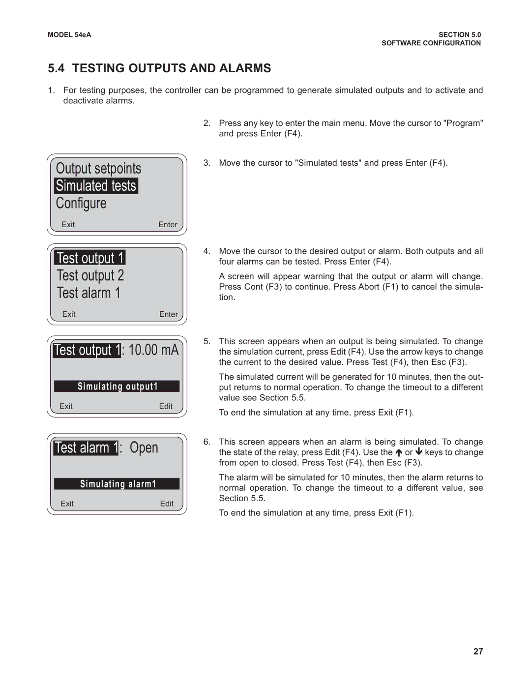 Emerson Process Management 53eA instruction manual Simulated tests, Test output, Test alarm 1 Open 