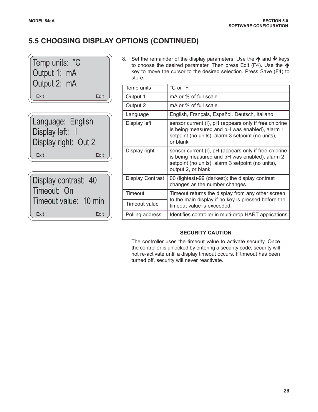 Emerson Process Management 53eA Temp units C Output 1 mA Output 2 mA, Language English Display left Display right Out 