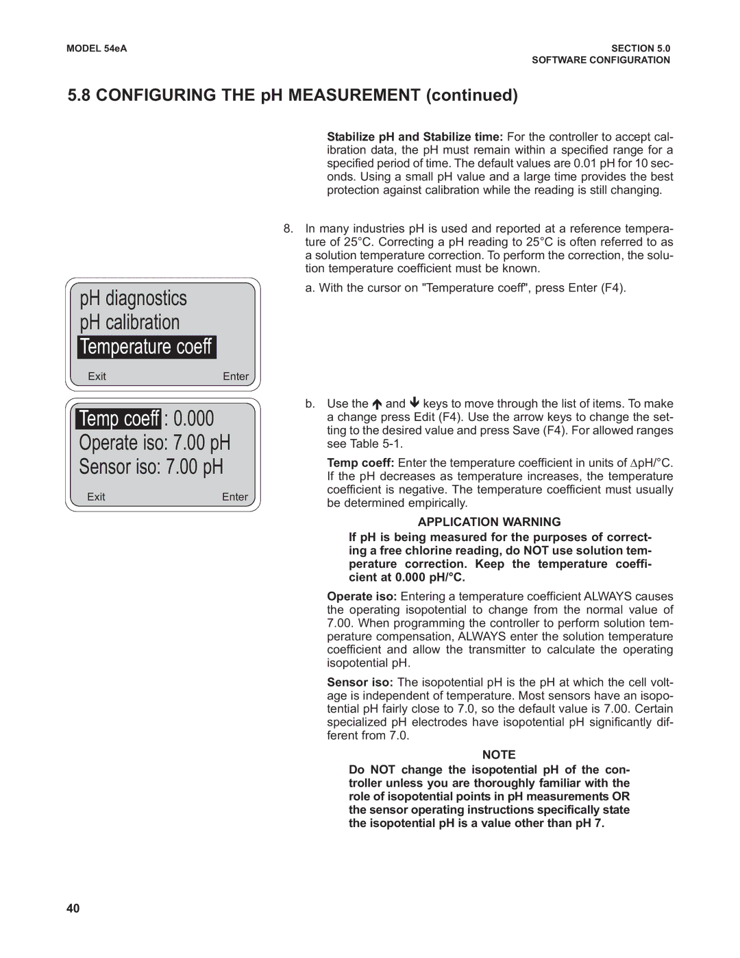 Emerson Process Management 53eA instruction manual Temp coeff, Operate iso 7.00 pH Sensor iso 7.00 pH 