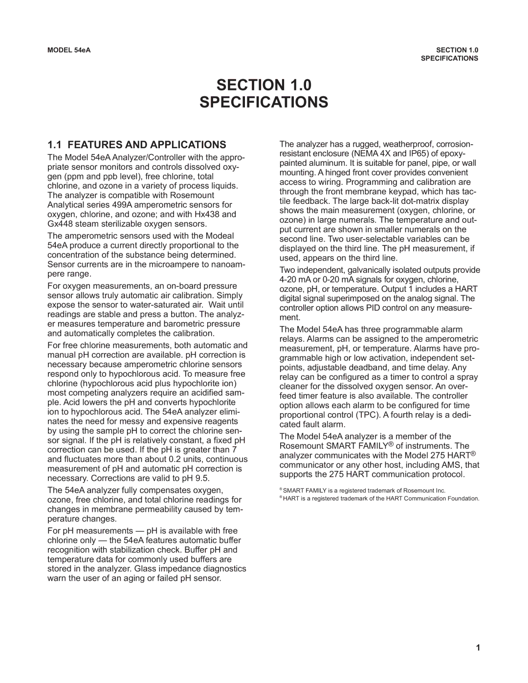 Emerson Process Management 53eA instruction manual Section Specifications, Features and Applications 