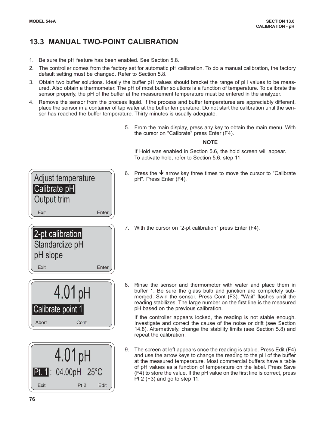 Emerson Process Management 53eA instruction manual Calibrate point, Pt 04.00pH 25C, Manual TWO-POINT Calibration 