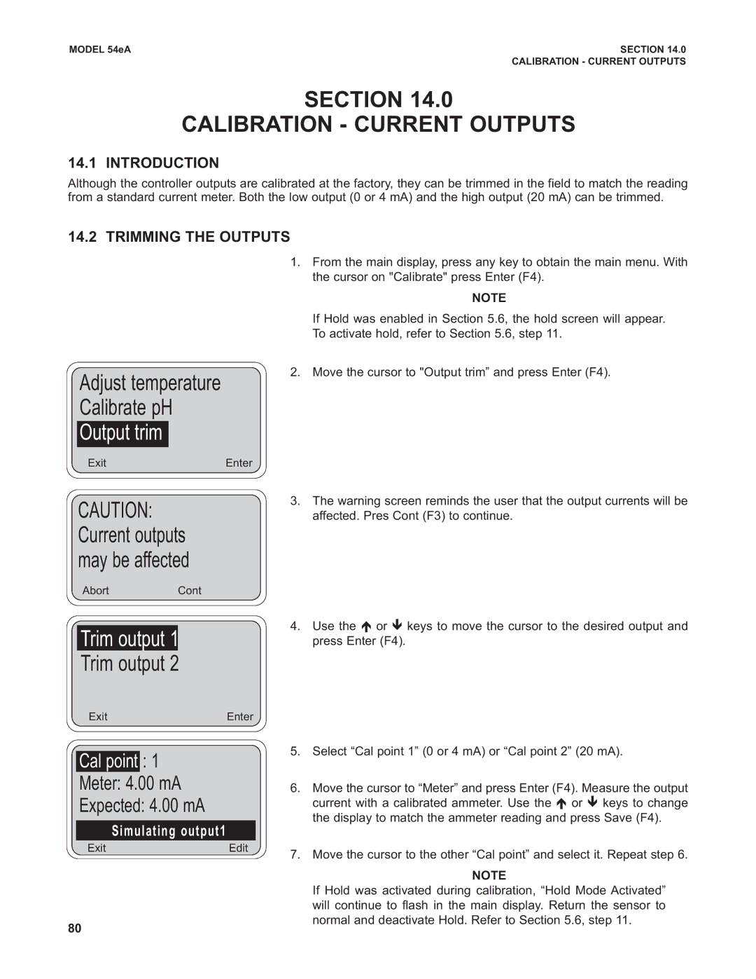 Emerson Process Management 53eA instruction manual Section Calibration Current Outputs, Trimming the Outputs 