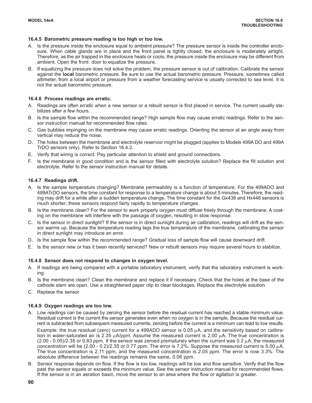 Emerson Process Management 53eA Barometric pressure reading is too high or too low, Process readings are erratic 