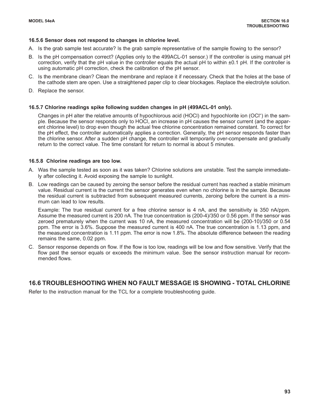 Emerson Process Management 53eA Sensor does not respond to changes in chlorine level, Chlorine readings are too low 