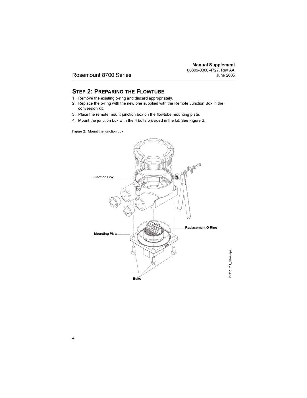 Emerson Process Management 8700 manual Preparing the Flowtube, Mount the junction box 