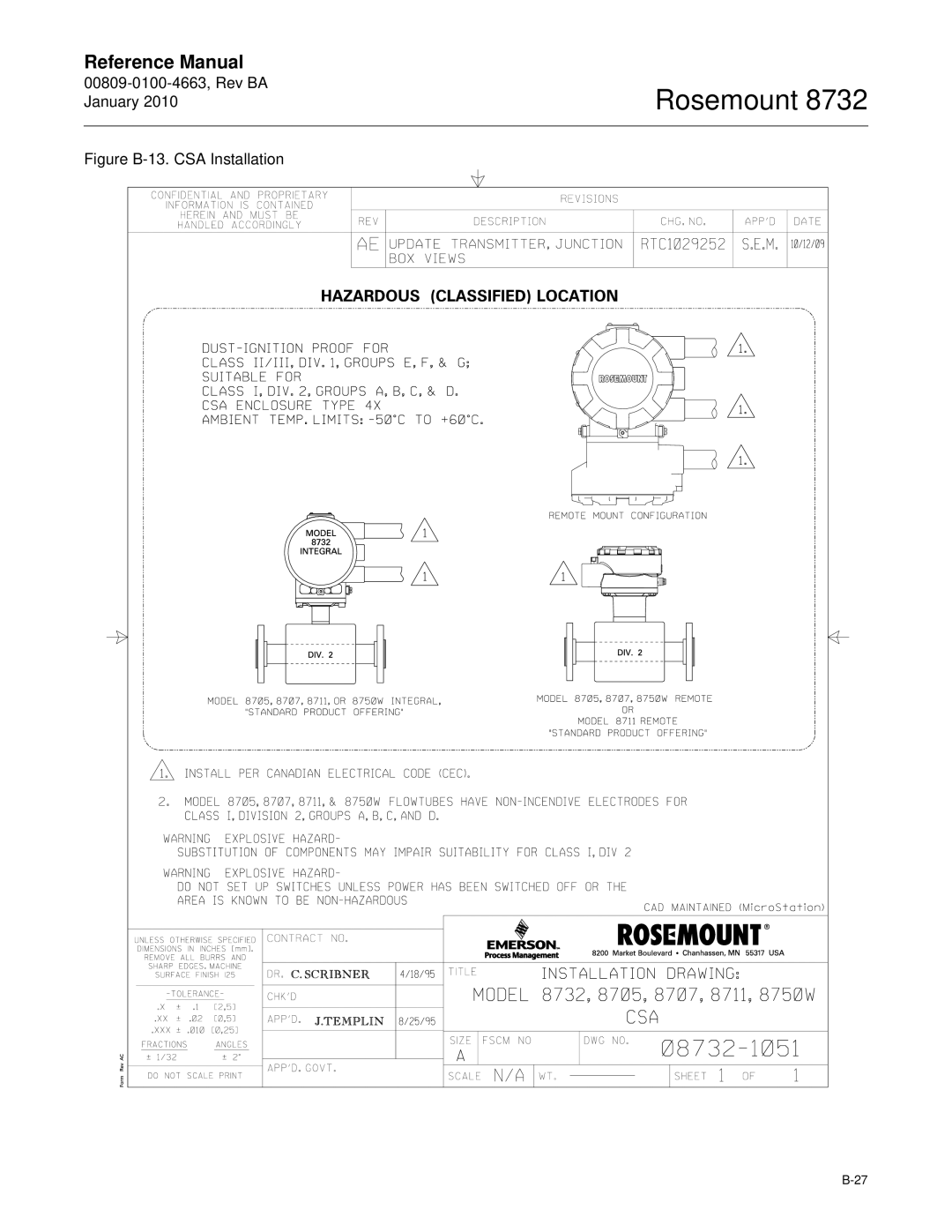 Emerson Process Management 8732 manual Figure B-13. CSA Installation 