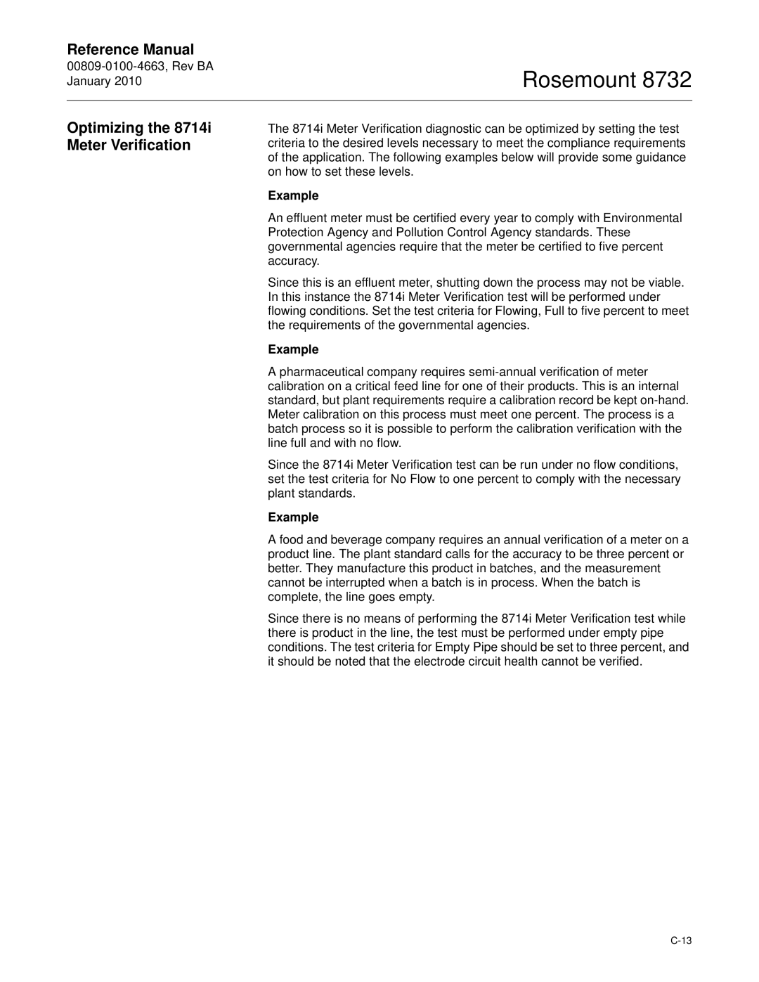 Emerson Process Management 8732 manual Optimizing the 8714i Meter Verification, Example 