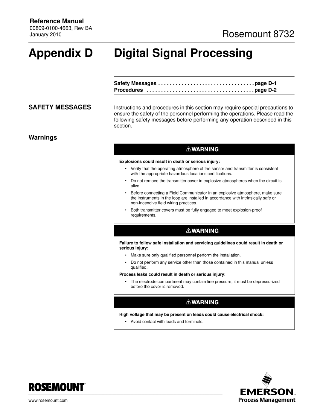 Emerson Process Management 8732 manual Appendix D Digital Signal Processing 