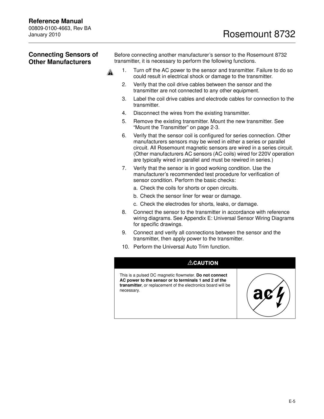 Emerson Process Management 8732 manual Connecting Sensors of Other Manufacturers 