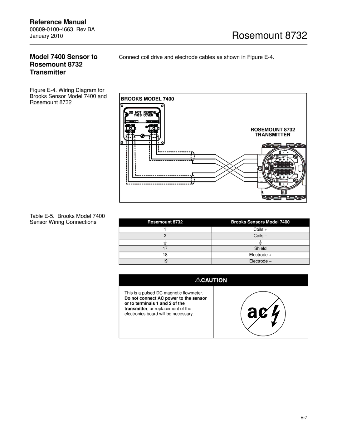 Emerson Process Management manual Model 7400 Sensor to Rosemount 8732 Transmitter 