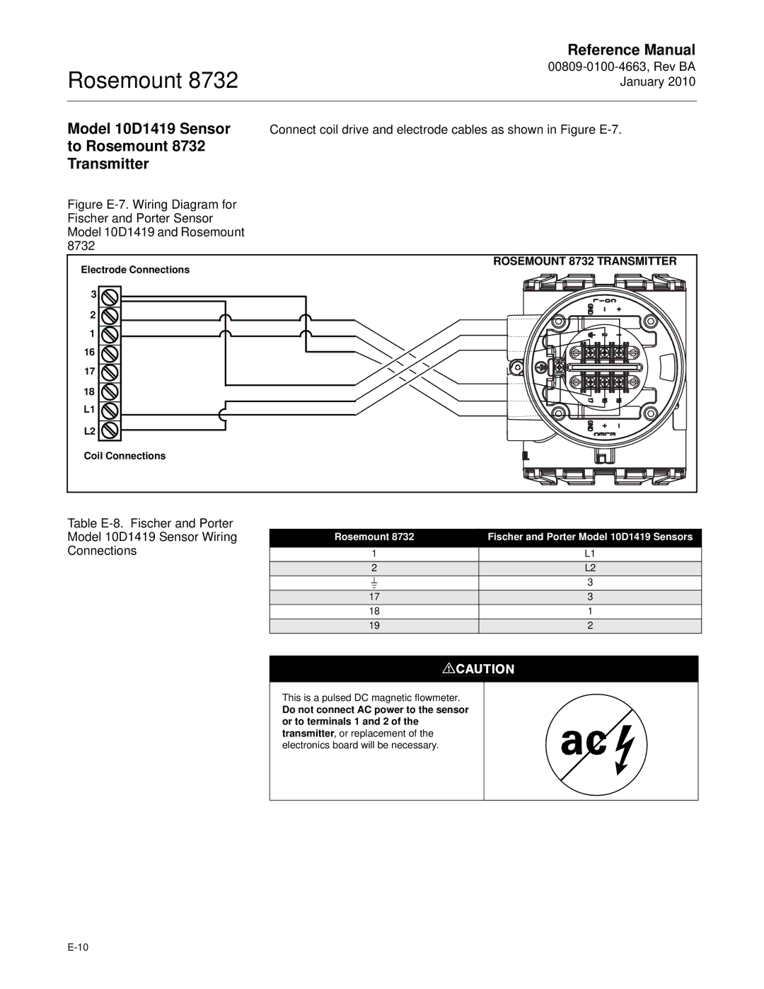 Emerson Process Management manual Model 10D1419 Sensor to Rosemount 8732 Transmitter 