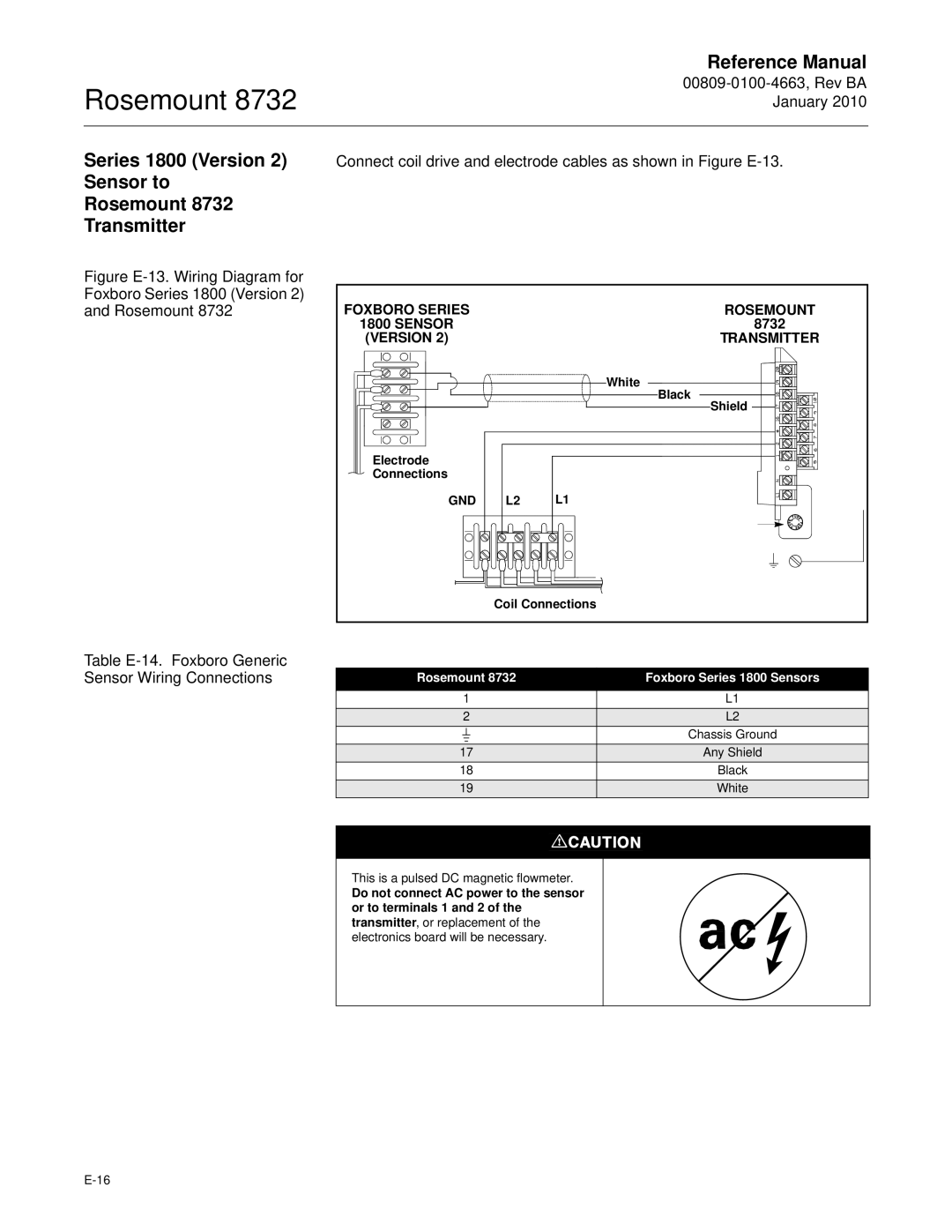 Emerson Process Management manual Series 1800 Version 2 Sensor to Rosemount 8732 Transmitter, White, Black, Shield 