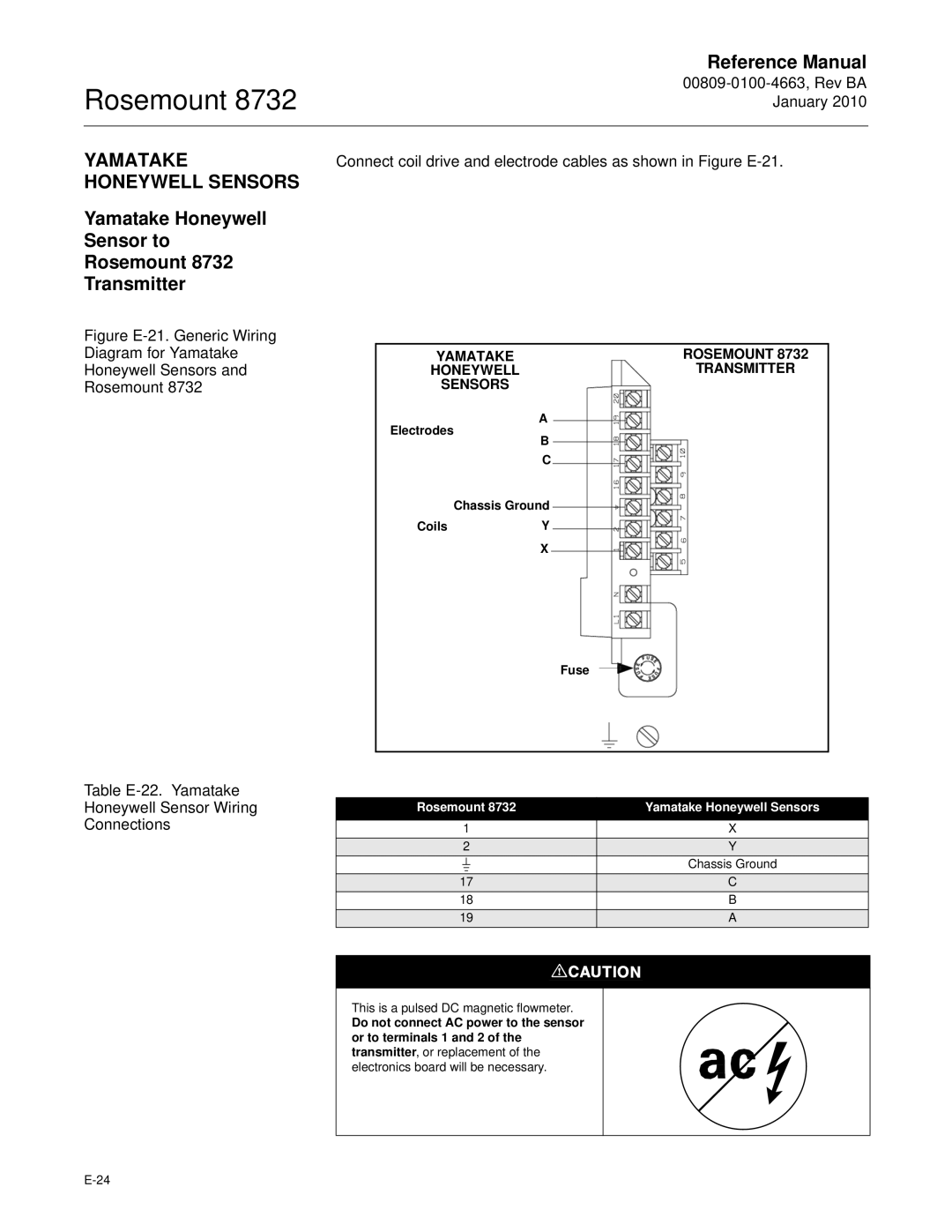 Emerson Process Management manual Yamatake Honeywell Sensors, Yamatake Honeywell Sensor to Rosemount 8732 Transmitter 