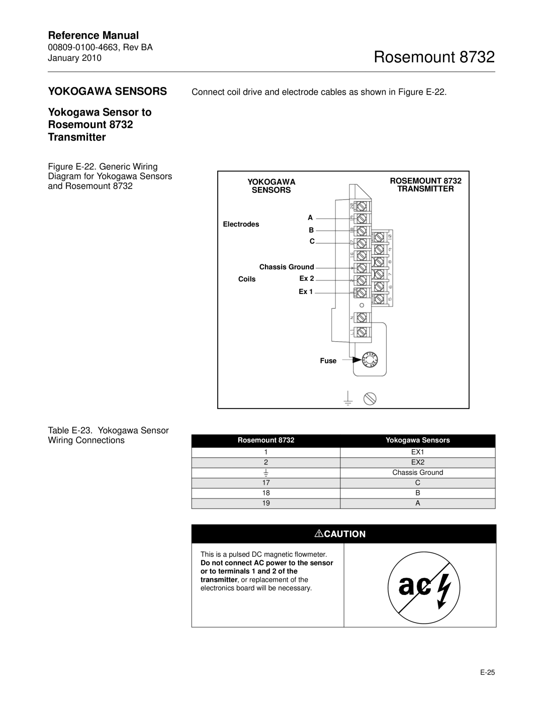 Emerson Process Management manual Yokogawa Sensor to Rosemount 8732 Transmitter, Rosemount Yokogawa Sensors 