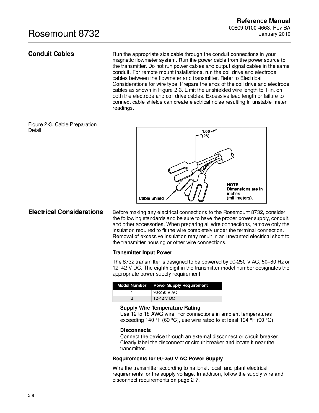 Emerson Process Management 8732 manual Conduit Cables, Electrical Considerations 