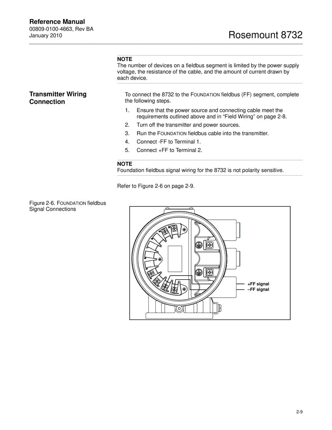 Emerson Process Management 8732 manual Transmitter Wiring Connection, Foundation fieldbus Signal Connections Refer to -6 on 