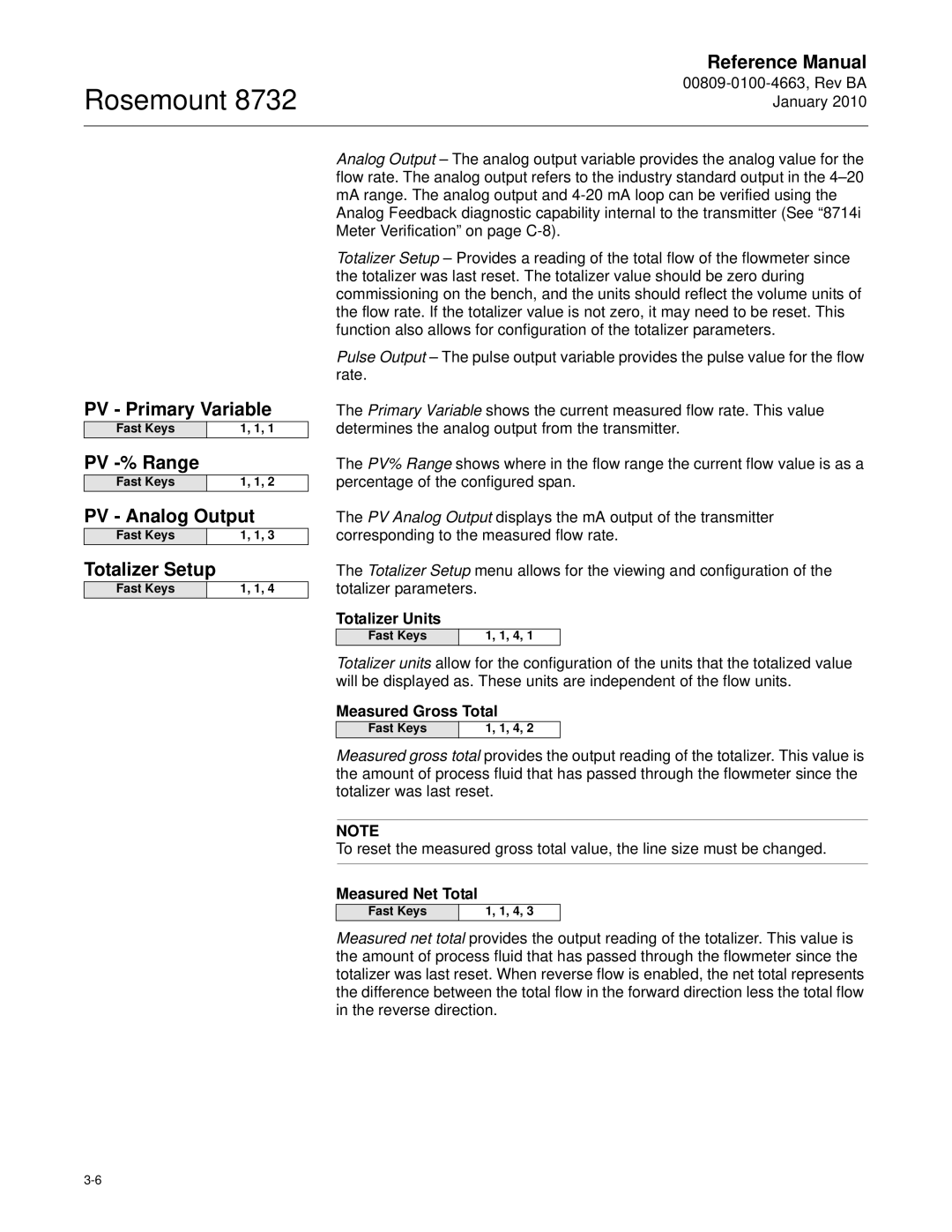 Emerson Process Management 8732 manual PV Primary Variable, PV -% Range, PV Analog Output, Totalizer Setup 