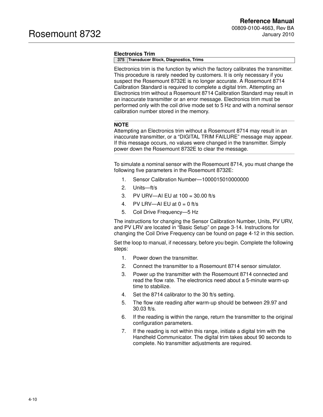 Emerson Process Management 8732 manual Electronics Trim, Transducer Block, Diagnostics, Trims 