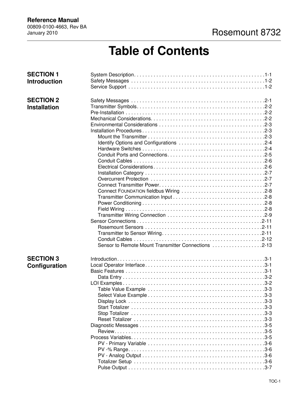 Emerson Process Management 8732 manual Table of Contents 