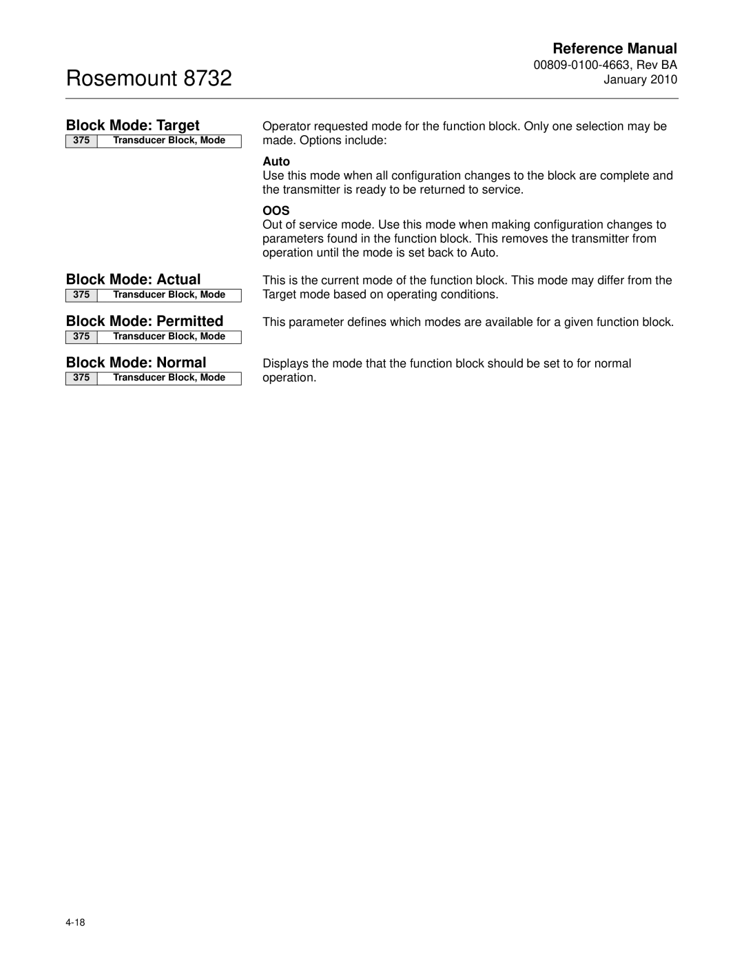 Emerson Process Management 8732 manual Block Mode Target, Block Mode Actual, Block Mode Permitted, Block Mode Normal, Auto 