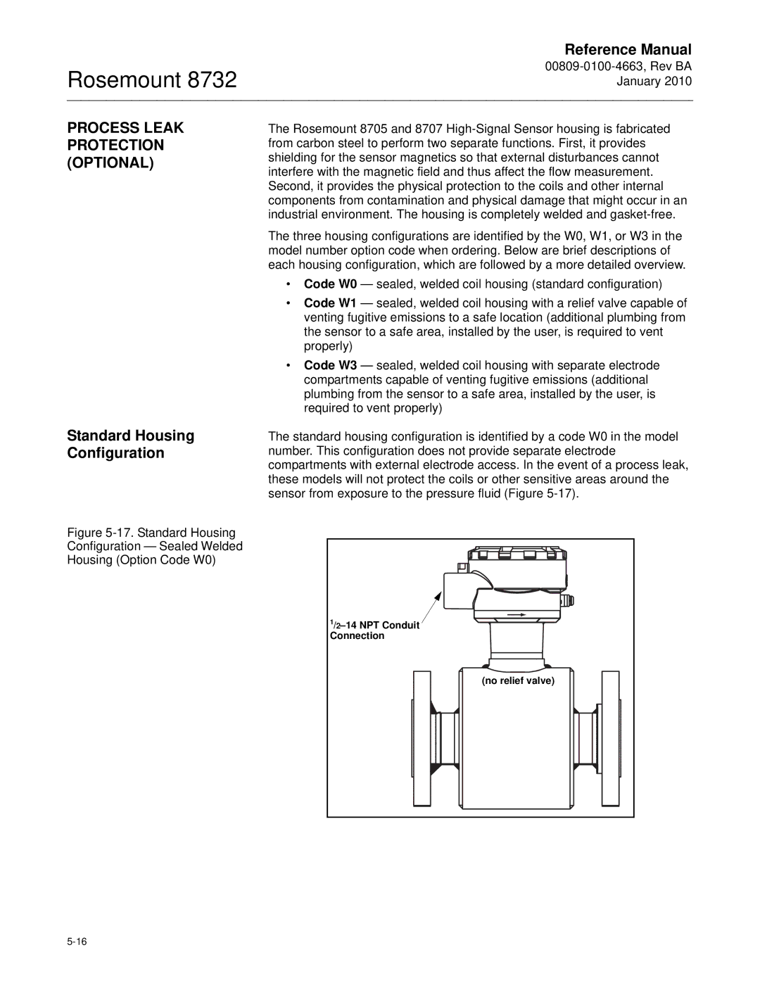 Emerson Process Management 8732 Process Leak Protection Optional, Standard Housing Configuration, NPT Conduit Connection 