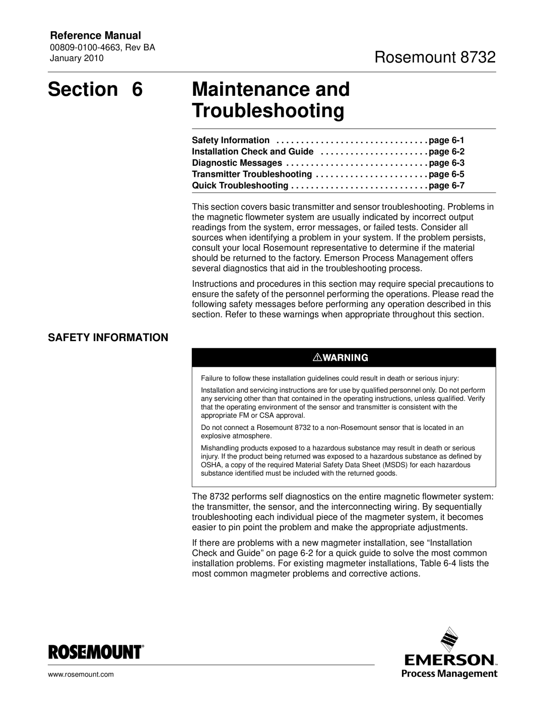 Emerson Process Management 8732 manual Maintenance Troubleshooting, Safety Information 