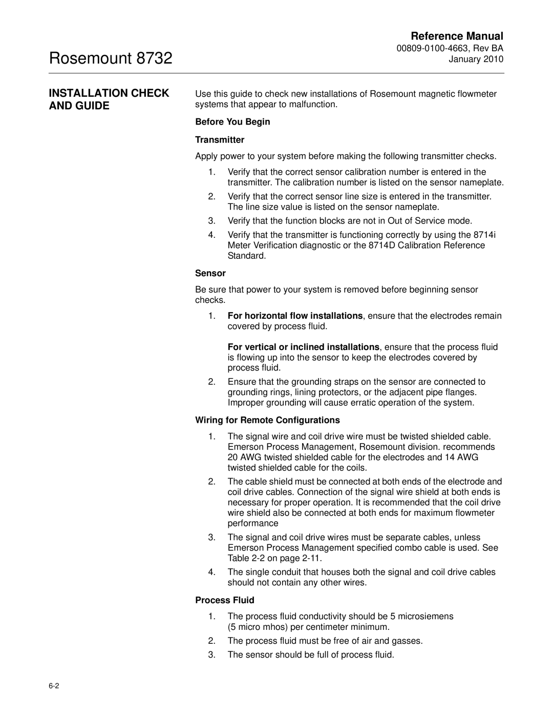 Emerson Process Management 8732 manual Installation Check and Guide, Before You Begin Transmitter, Sensor, Process Fluid 