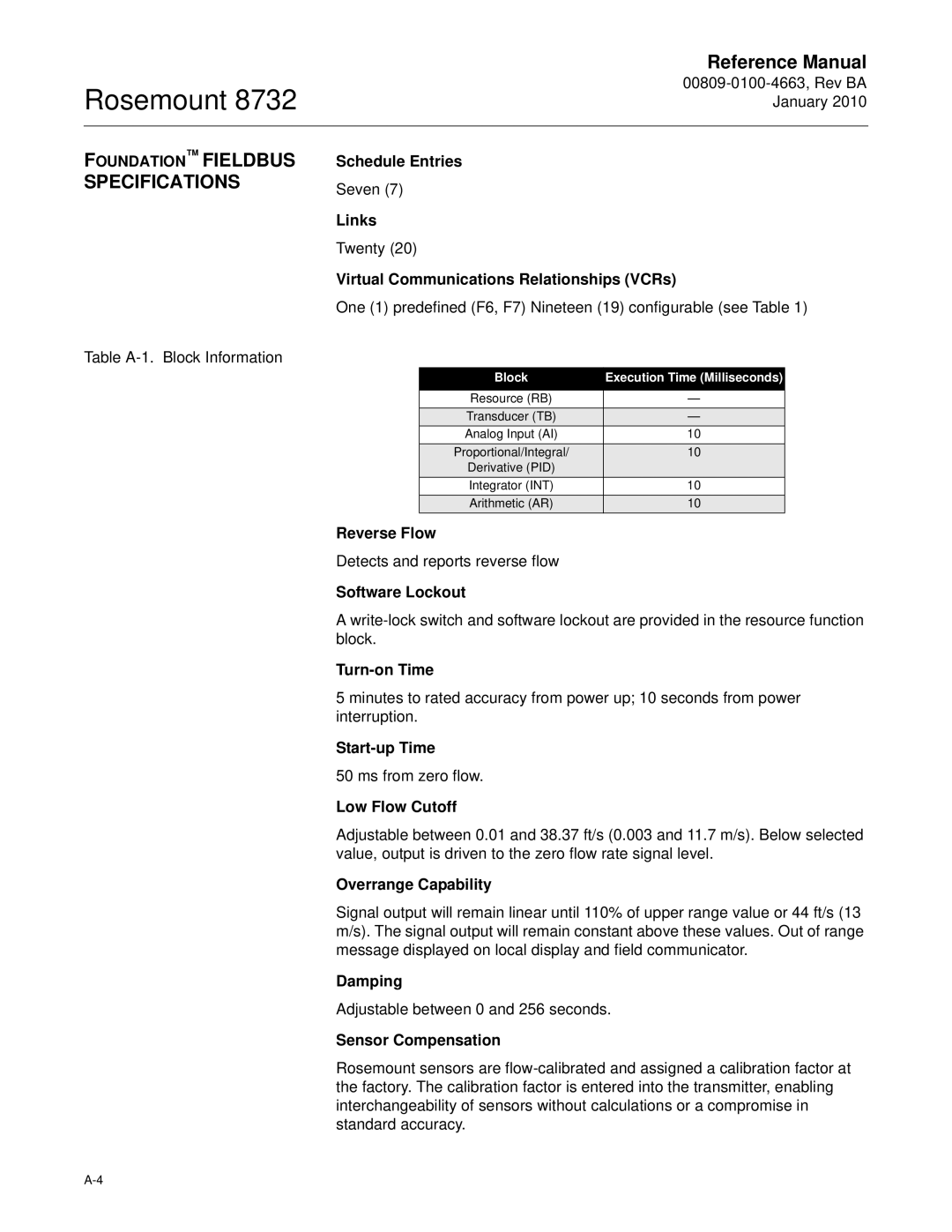 Emerson Process Management 8732 manual Foundation Fieldbus Specifications 