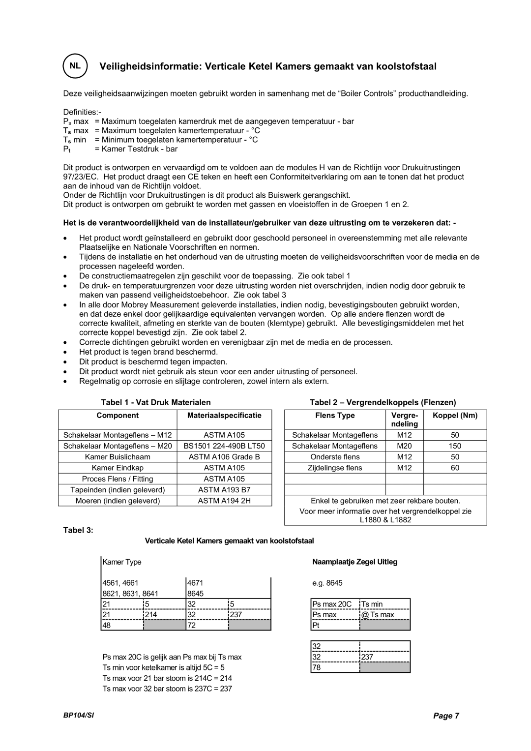 Emerson Process Management BP104 Tabel Verticale Ketel Kamers gemaakt van koolstofstaal, 4671 8621, 8631 8645 214 237 