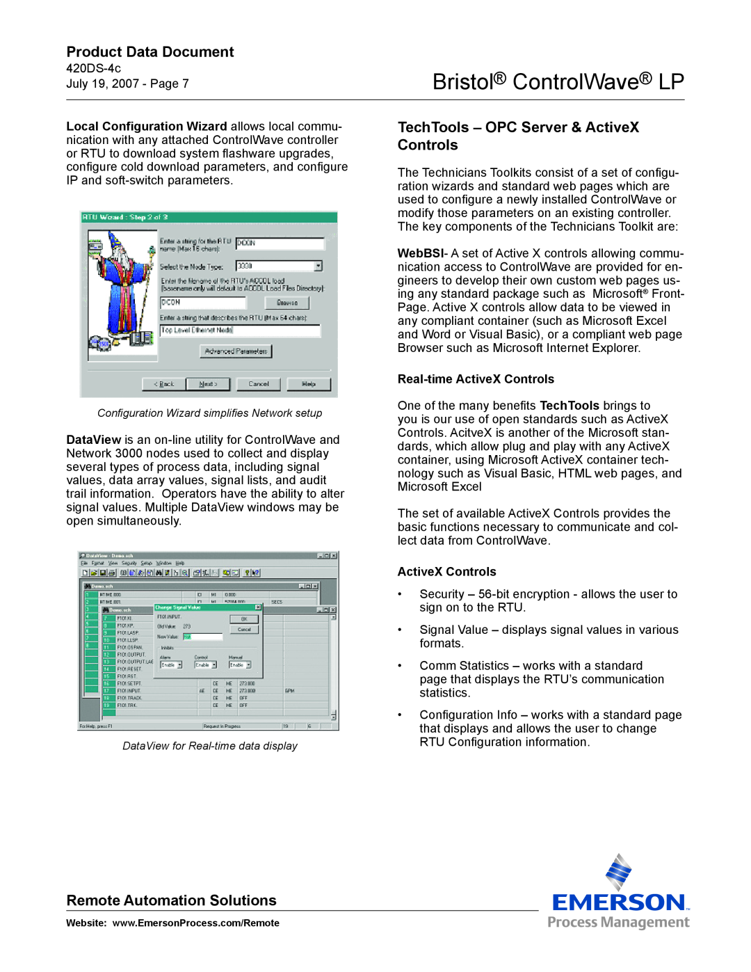Emerson Process Management ControlWave LP manual TechTools - OPC Server & ActiveX Controls, Real-time ActiveX Controls 