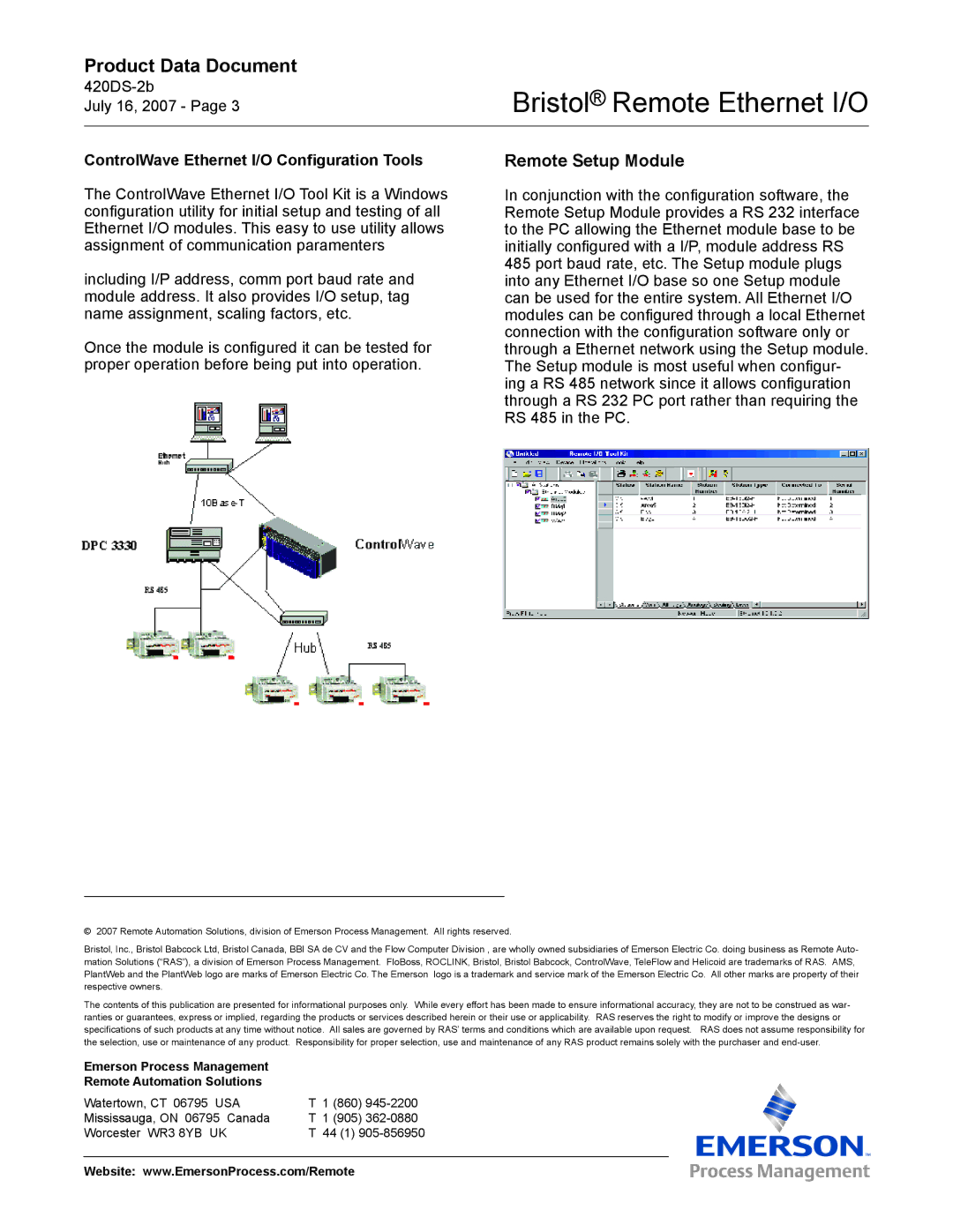 Emerson Process Management ControlWave Remote Ethernet I/O manual Remote Setup Module 