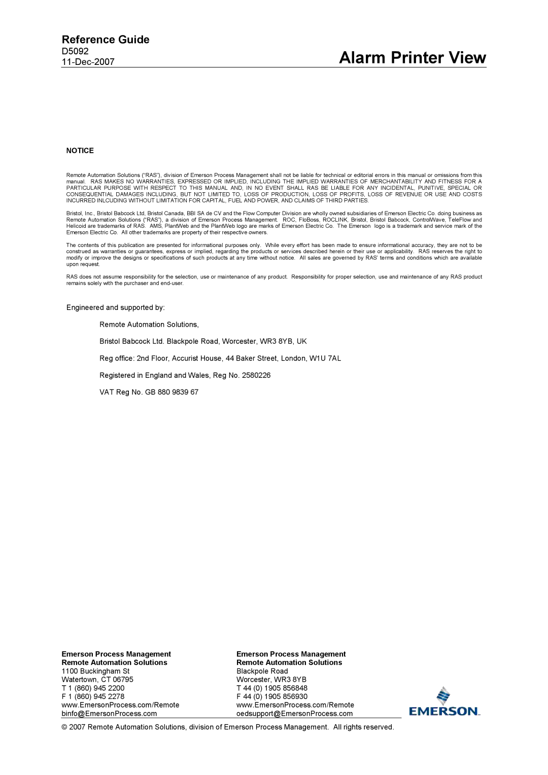 Emerson Process Management D5092 manual Emerson Process Management Remote Automation Solutions 