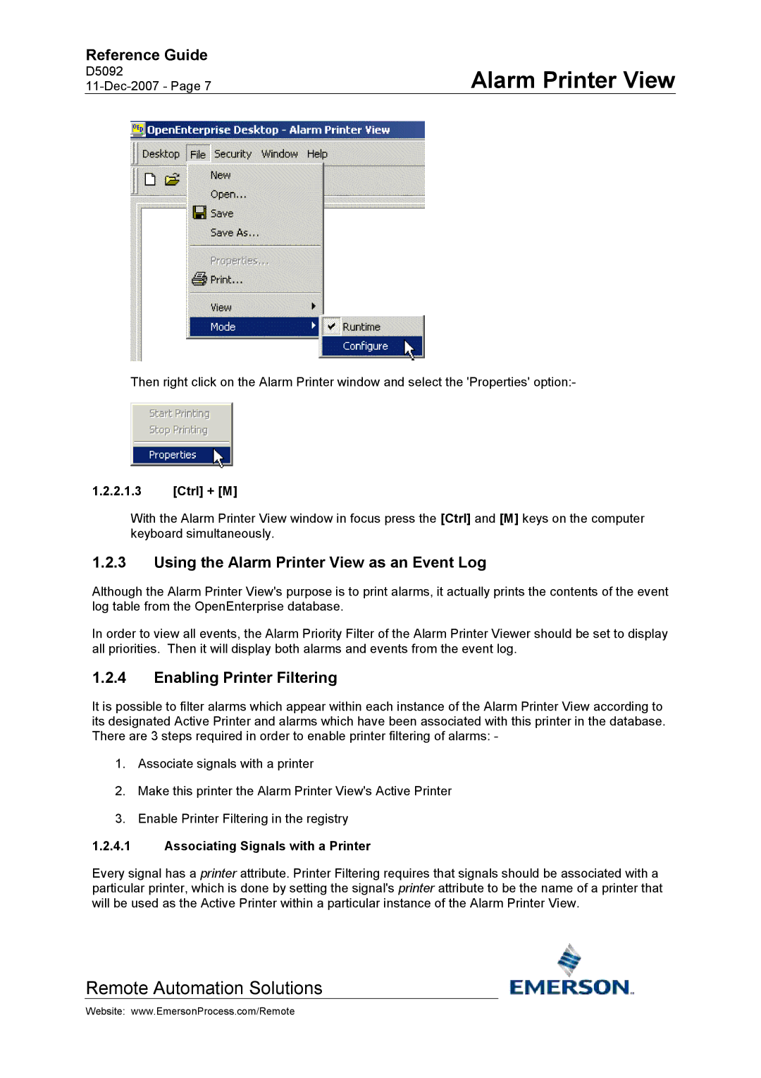 Emerson Process Management D5092 manual Using the Alarm Printer View as an Event Log, Enabling Printer Filtering 